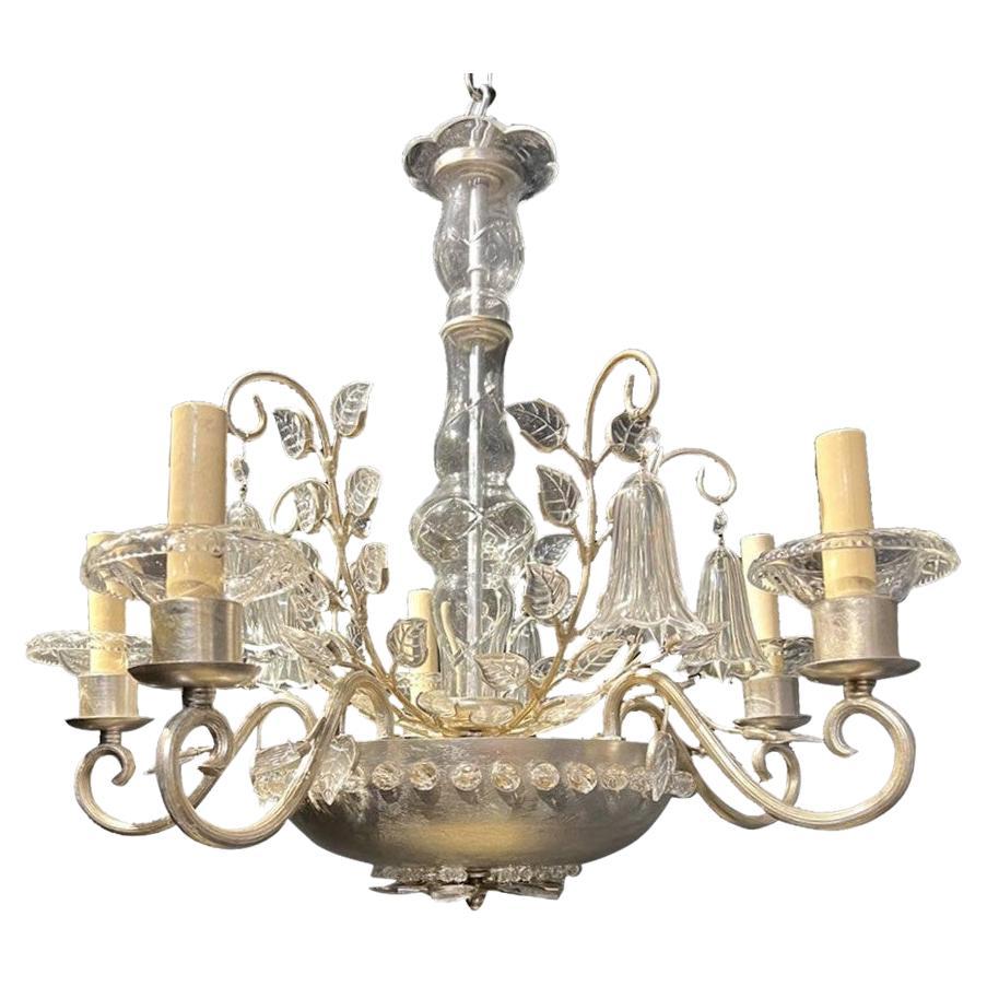 1930’s French Bagues Silver Leaf Chandelier For Sale