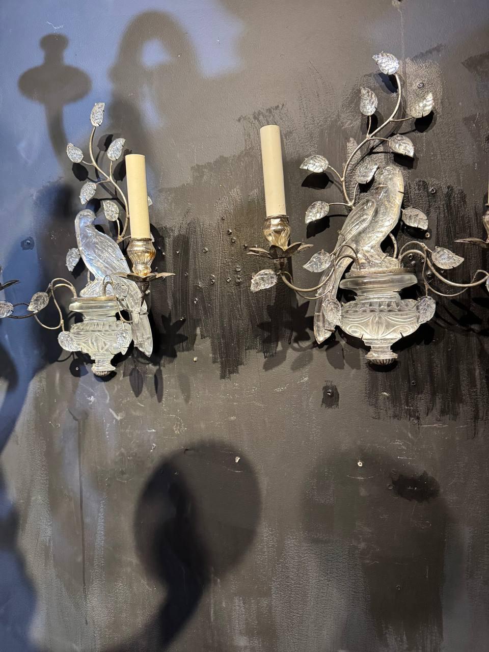 Metallo Bagues francese degli anni '30 a due luci con foglia d'argento in vendita
