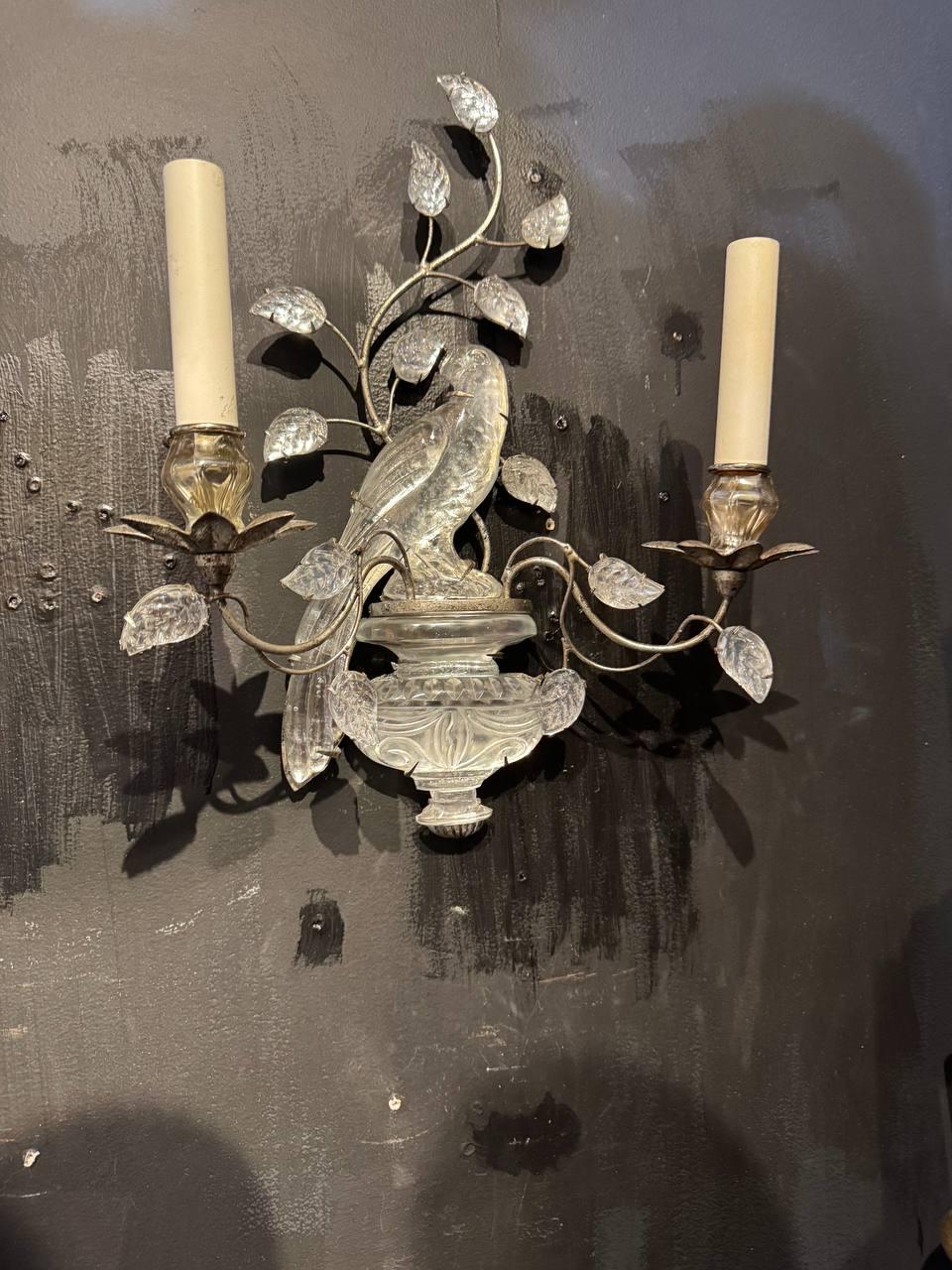Bagues francese degli anni '30 a due luci con foglia d'argento in vendita 1