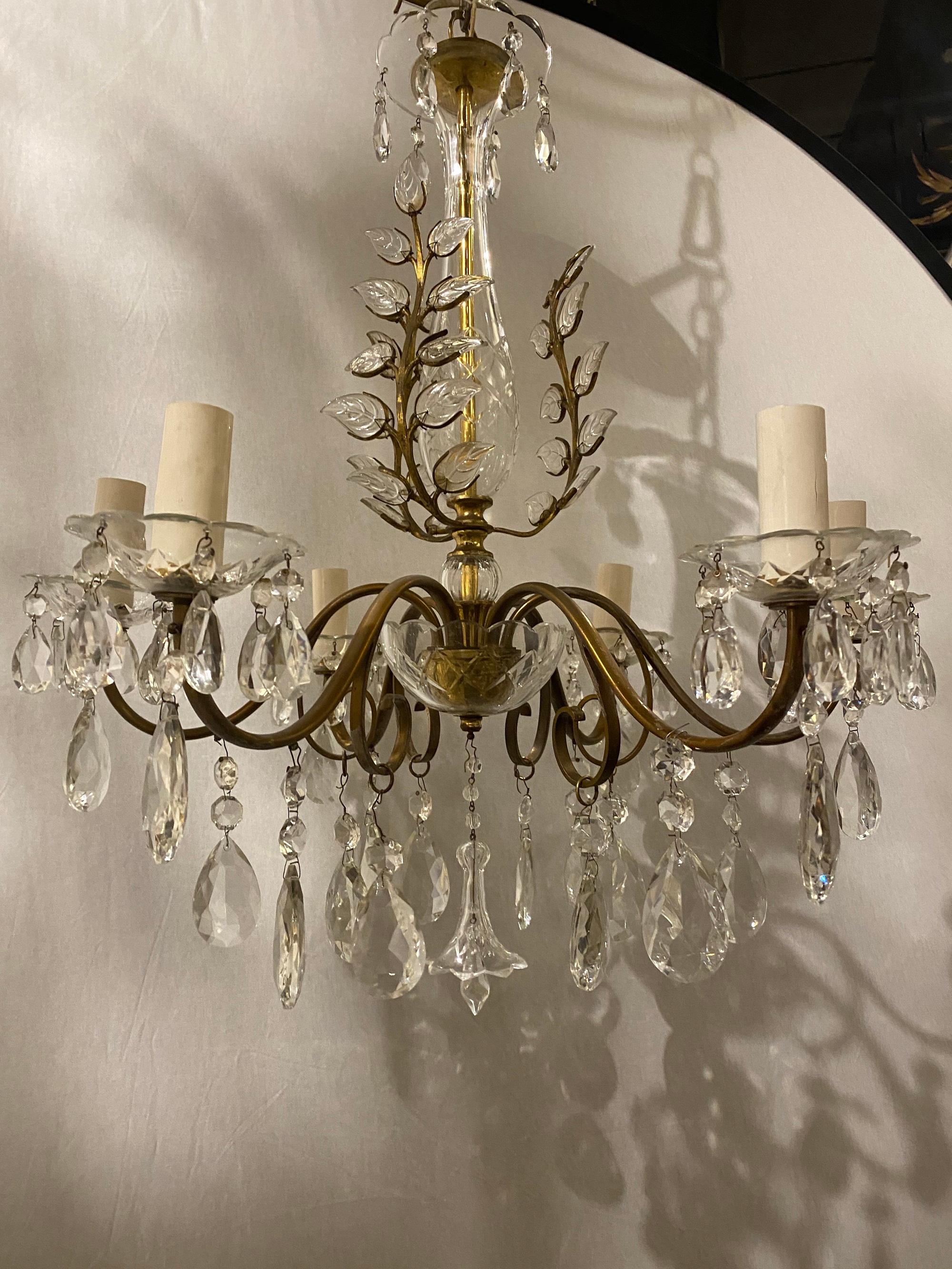 A circa 1930’s French Bagues chandelier with crystals hangings and six lights
