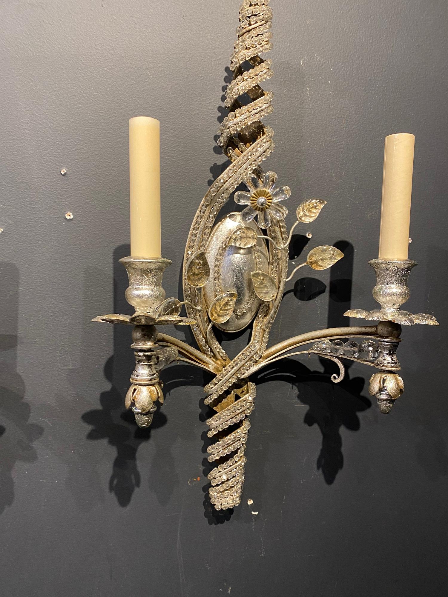 French Provincial 1930s French Bagues Twisted silver plated Sconces For Sale