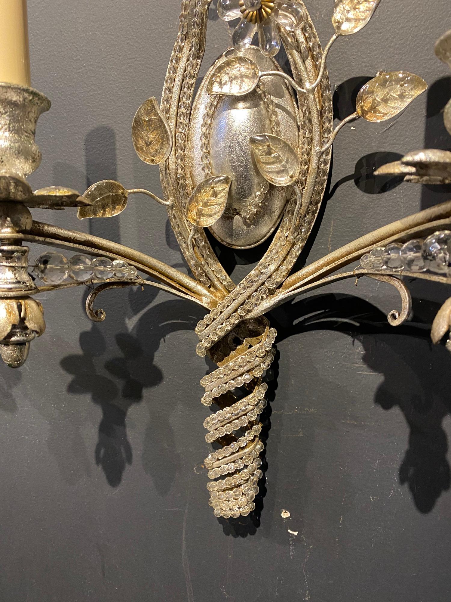 1930s French Bagues Twisted silver plated Sconces In Good Condition For Sale In New York, NY