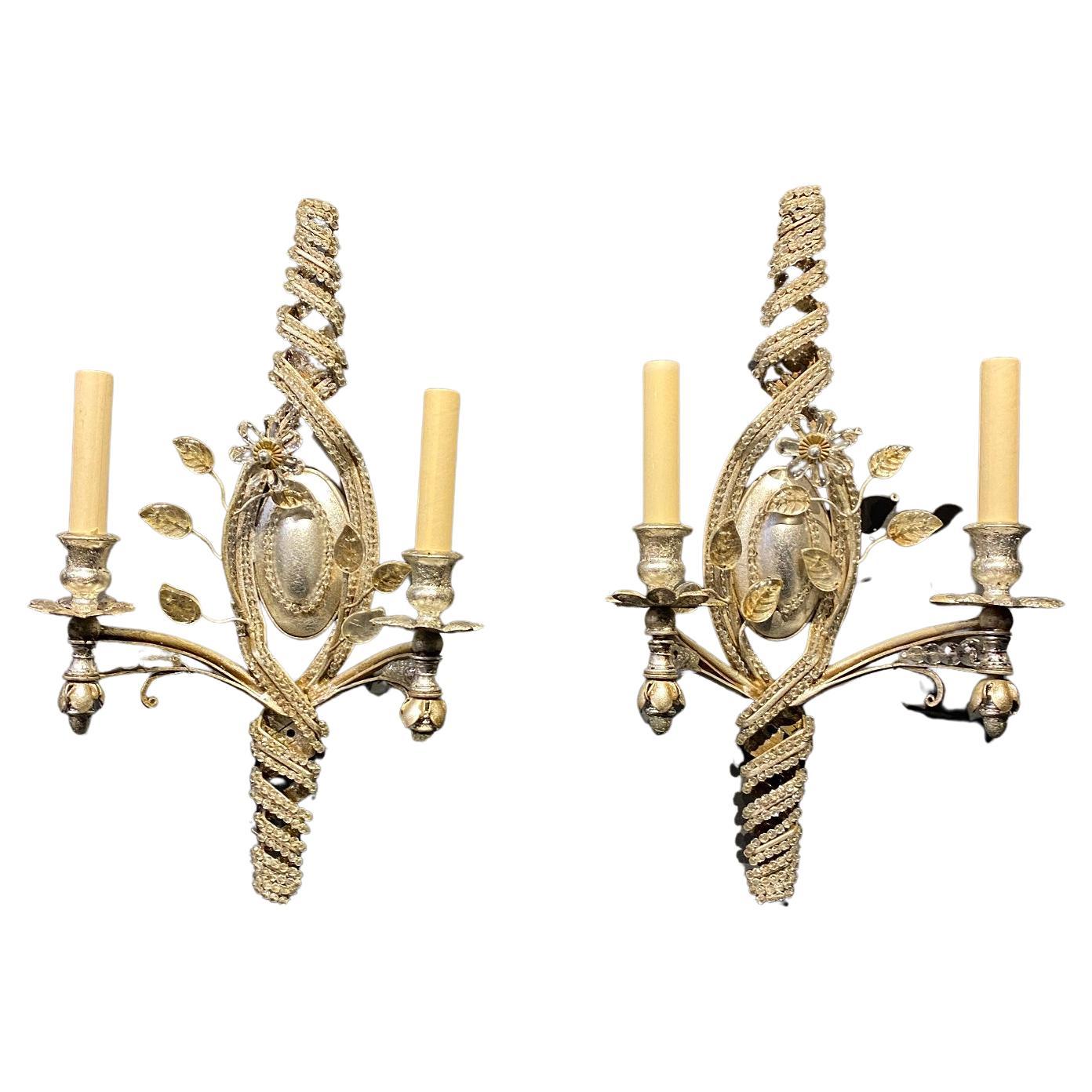 1930s French Bagues Twisted silver plated Sconces For Sale