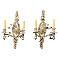 1930s French Bagues Twisted silver plated Sconces