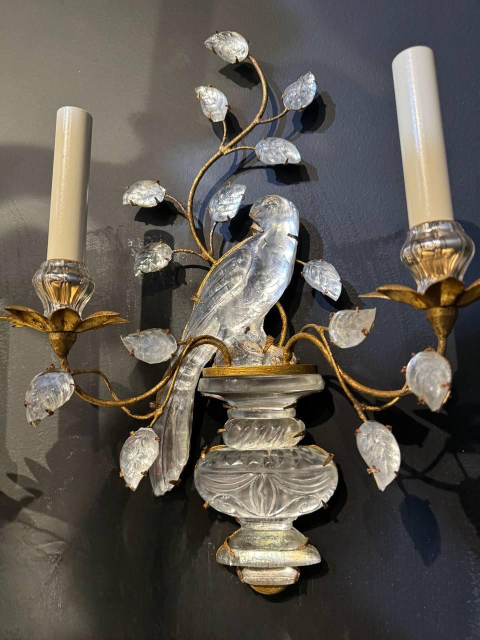 1930's French Bagues Two Lights Birds Sconces In Good Condition For Sale In New York, NY