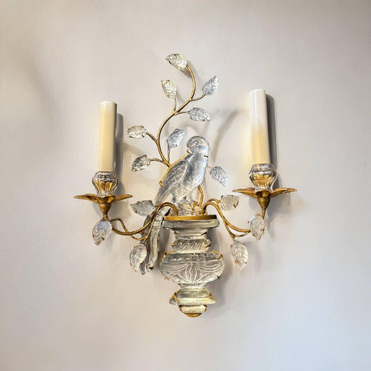 Mid-20th Century 1930's French Bagues Two Lights Birds Sconces For Sale