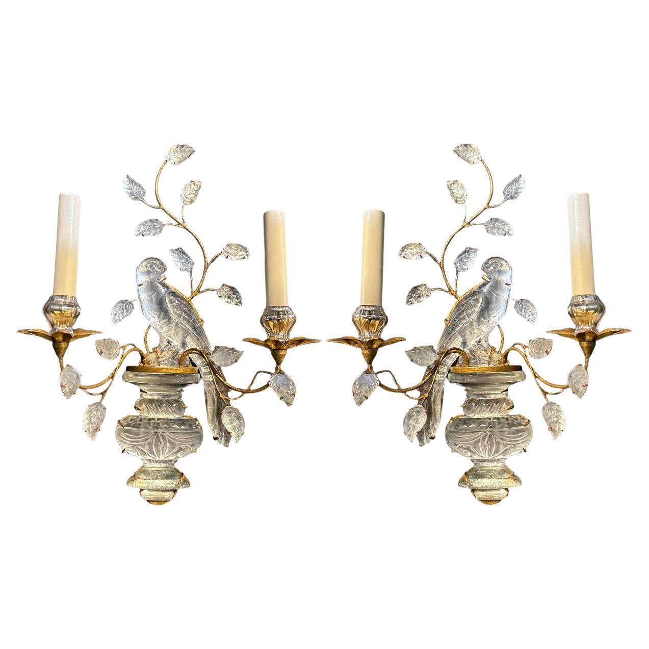 1930's French Bagues Two Lights Birds Sconces