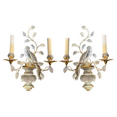 Vintage 1930's French Bagues Two Lights Birds Sconces