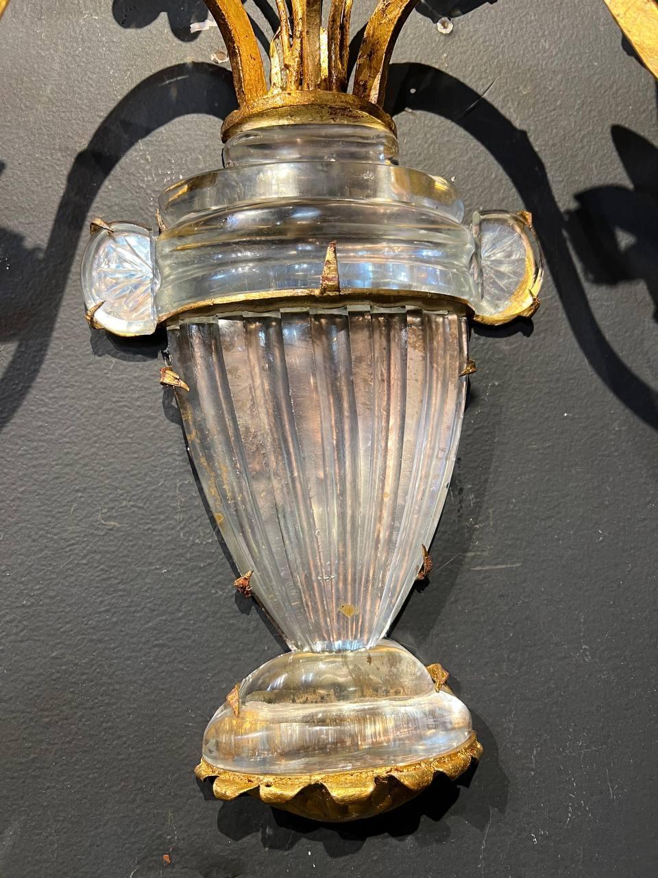 1930's French Bagues Vase design 3 Lights Sconces In Good Condition For Sale In New York, NY