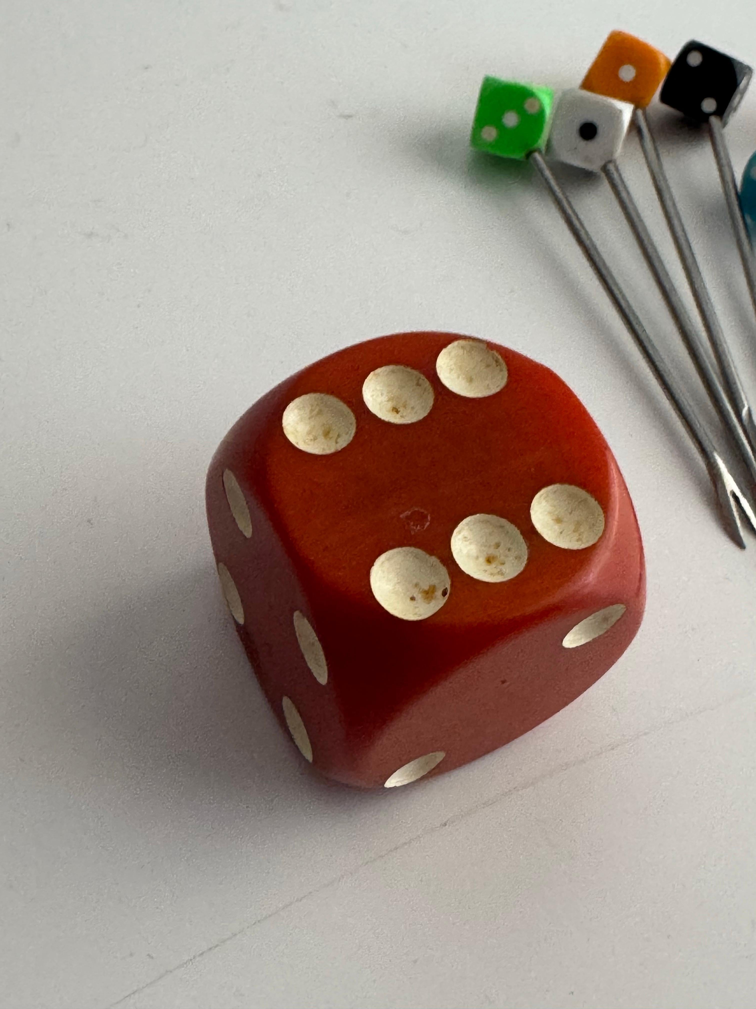 Art Deco 1930s French Bakelite Dice Cocktail Pick Set With Holder For Sale
