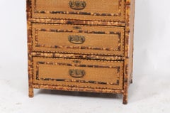 1930s French Bamboo and Wicker Four-Drawer Commode with Upper Swivel Mirror