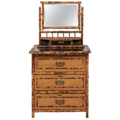 1930s French Bamboo and Wicker Four-Drawer Commode with Upper Swivel Mirror