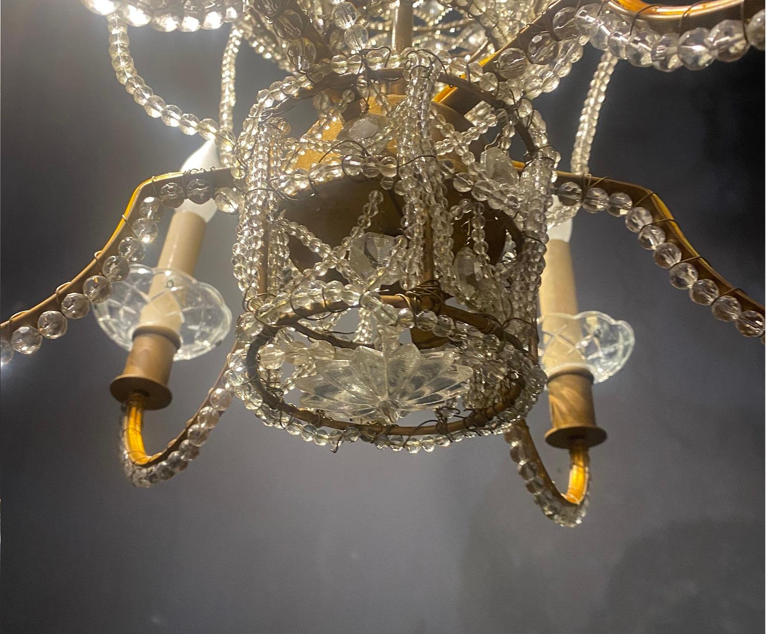 1930’s French Beaded Crystals Balloon Chandelier In Good Condition For Sale In New York, NY