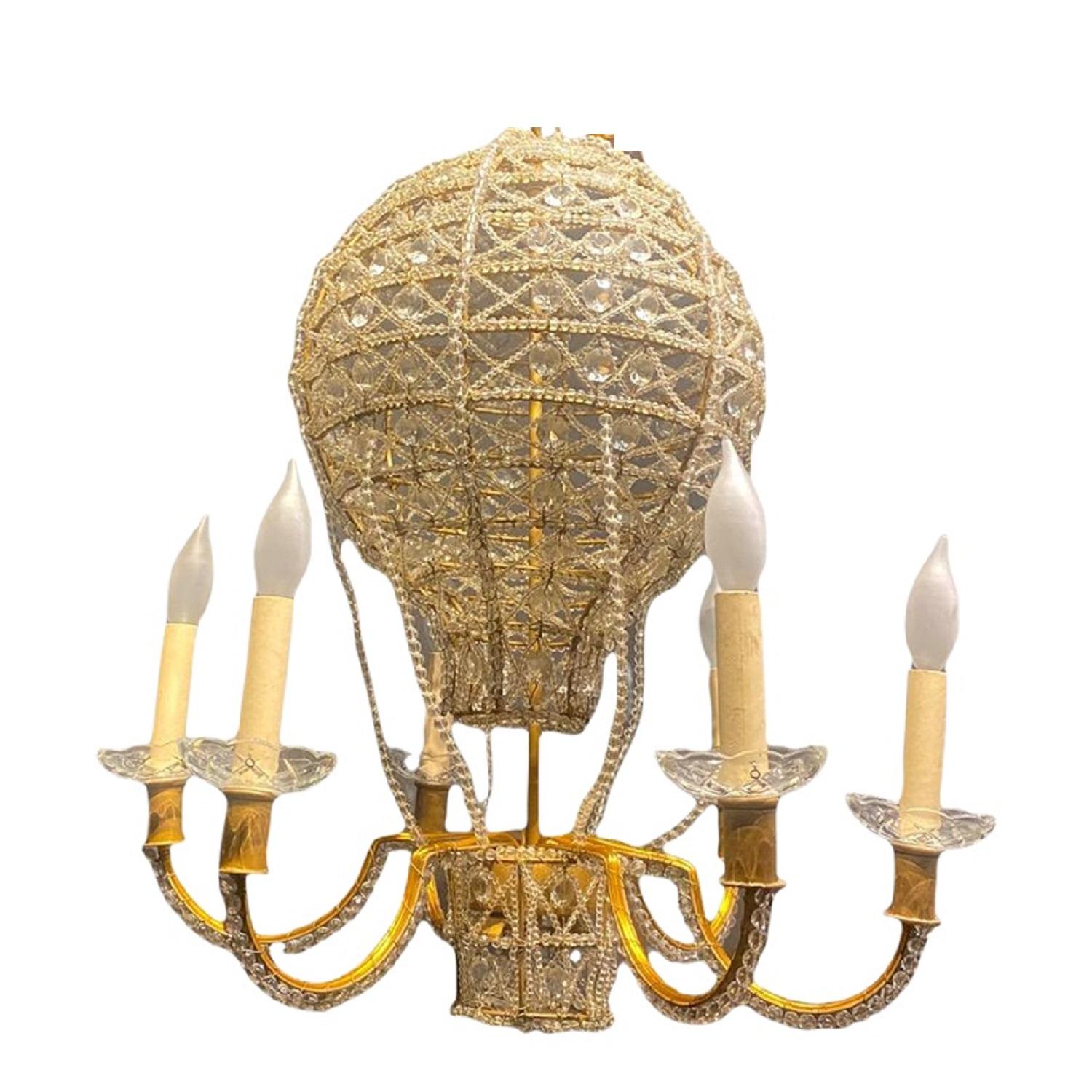 1930’s French Beaded Crystals Balloon Chandelier For Sale