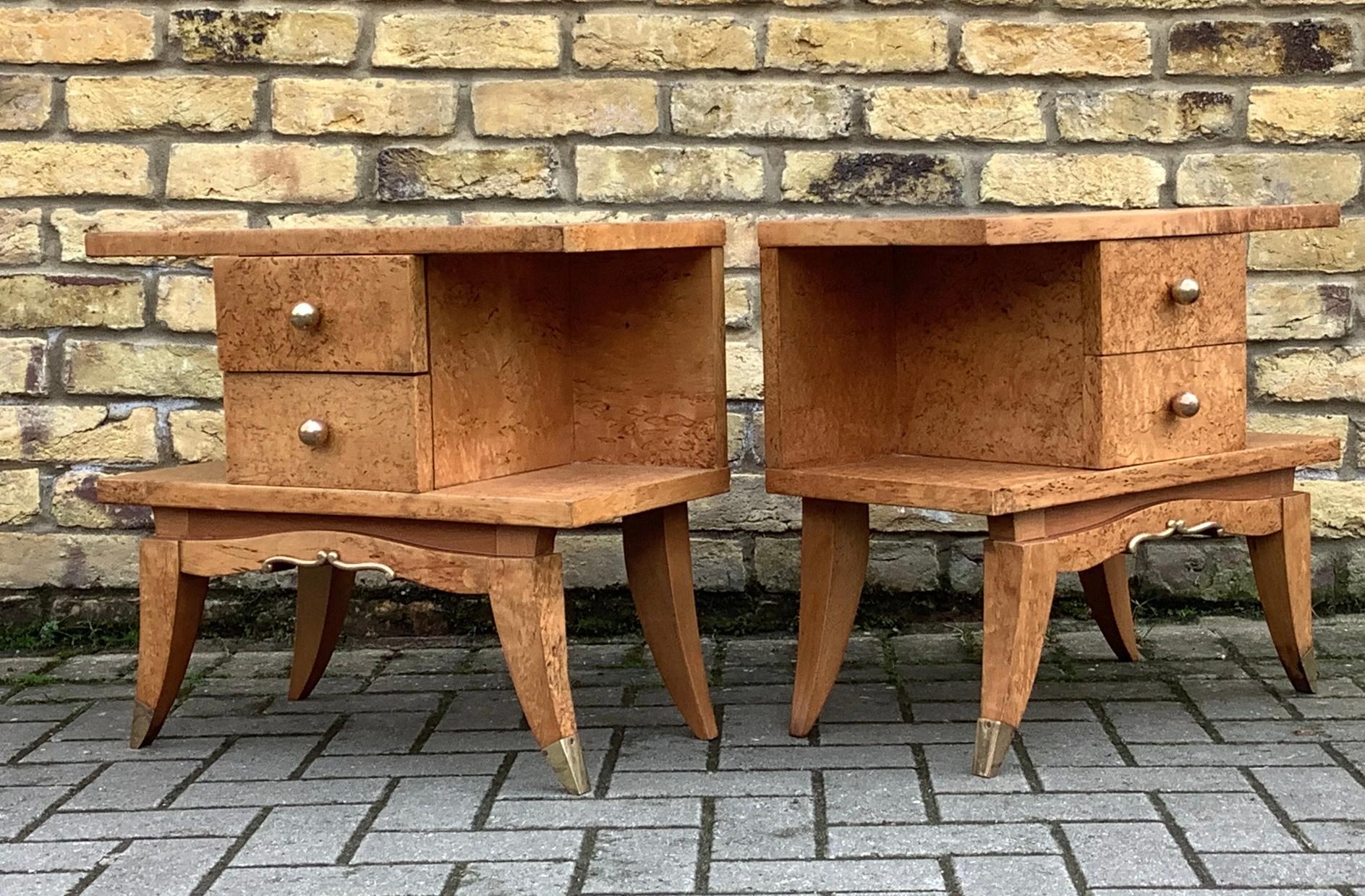 Beautiful pair of French Deco bedside cabinets restored and polished to bring out the stunning grain