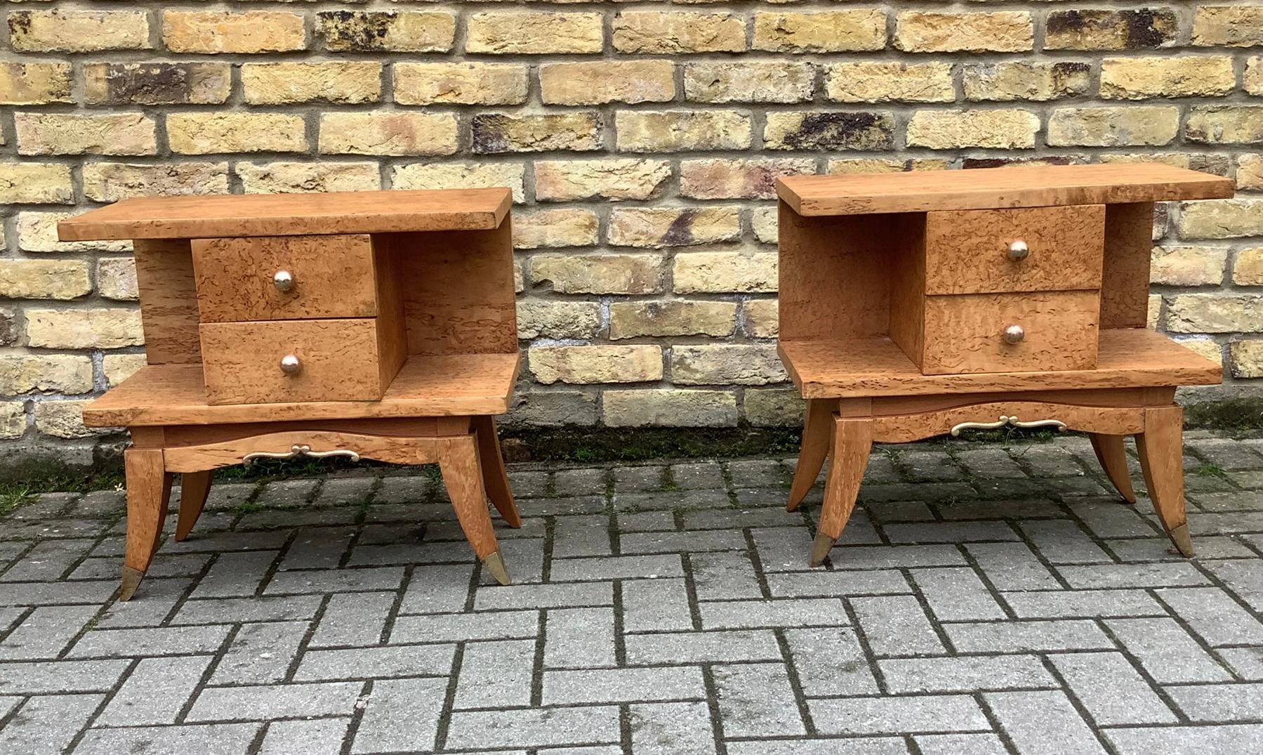 Birdseye Maple 1930’s French bedside cabinets For Sale