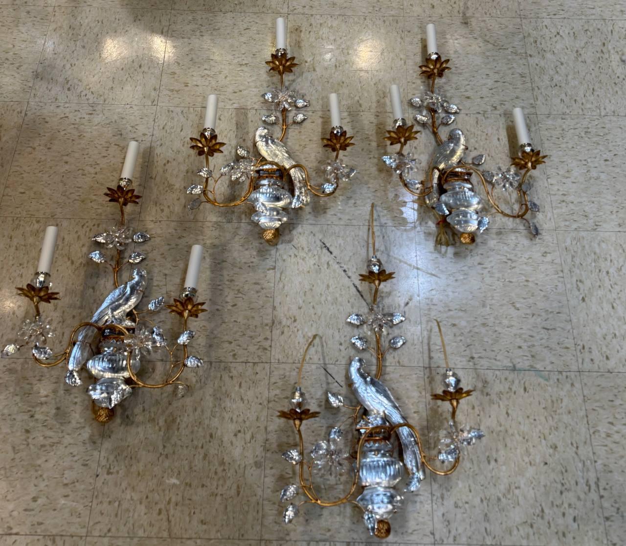 Apliques de pájaros franceses de 1930 3 Luces Francés en venta