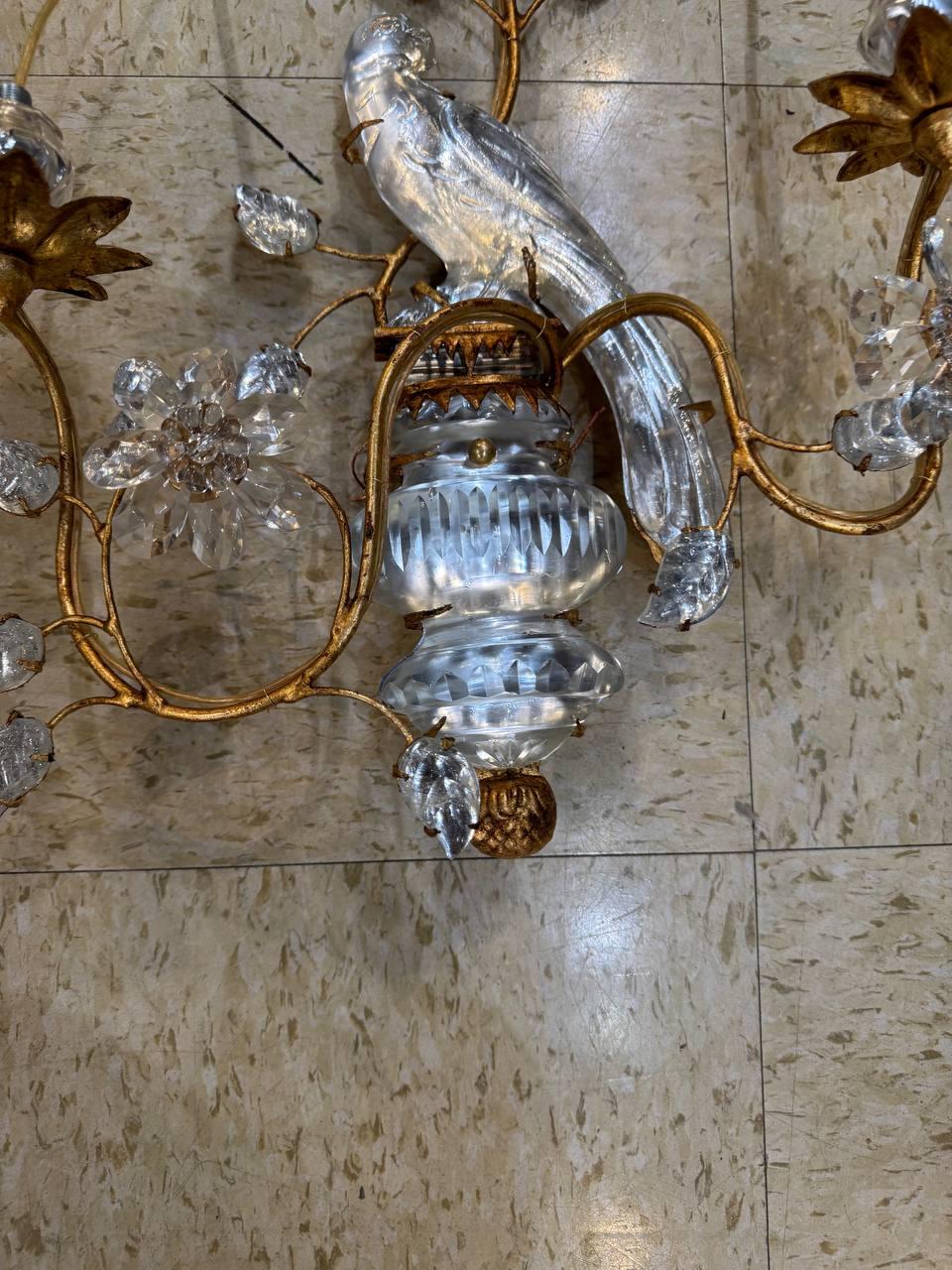 Apliques de pájaros franceses de 1930 3 Luces Metal en venta