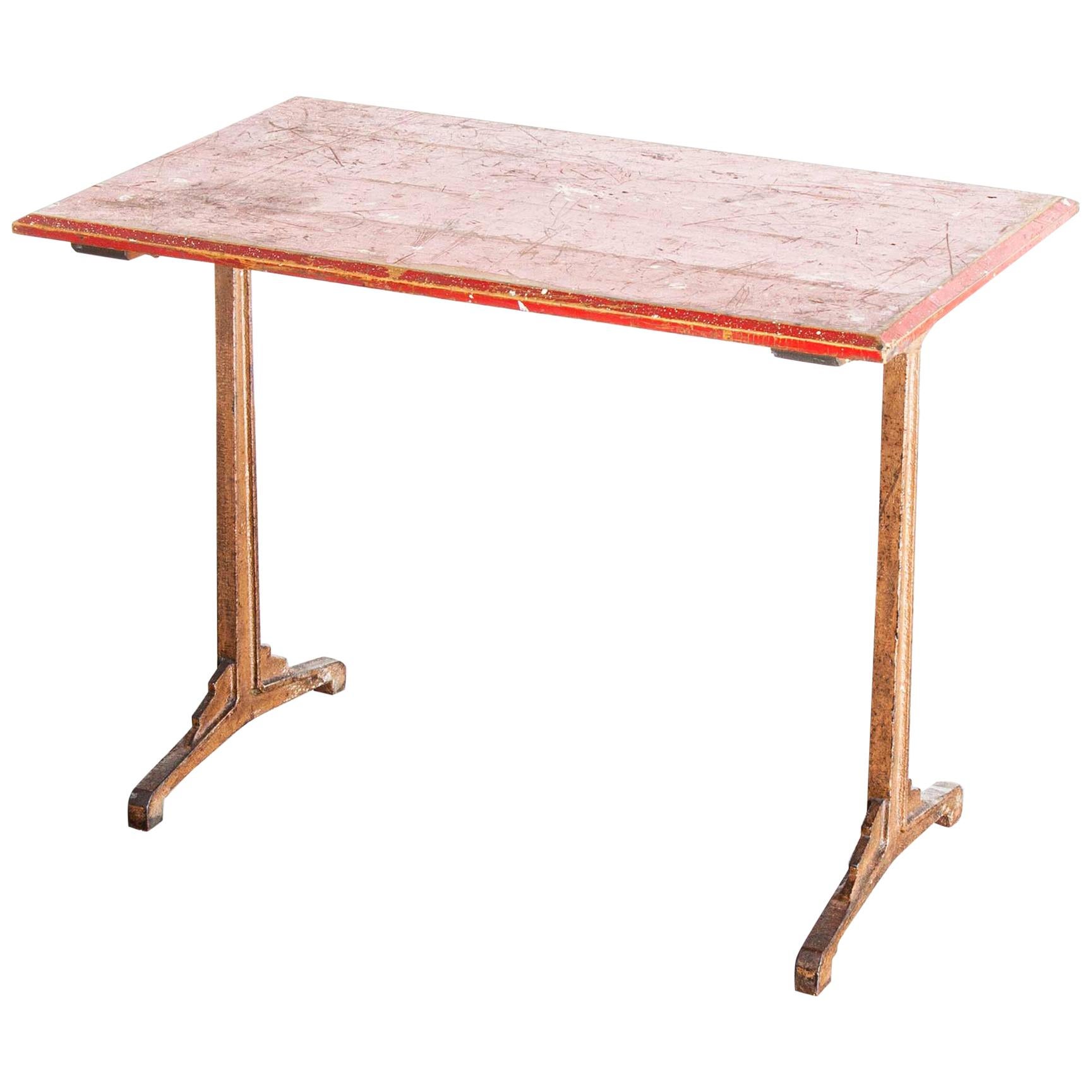 1930s French Bistro Dining Table, Red Top