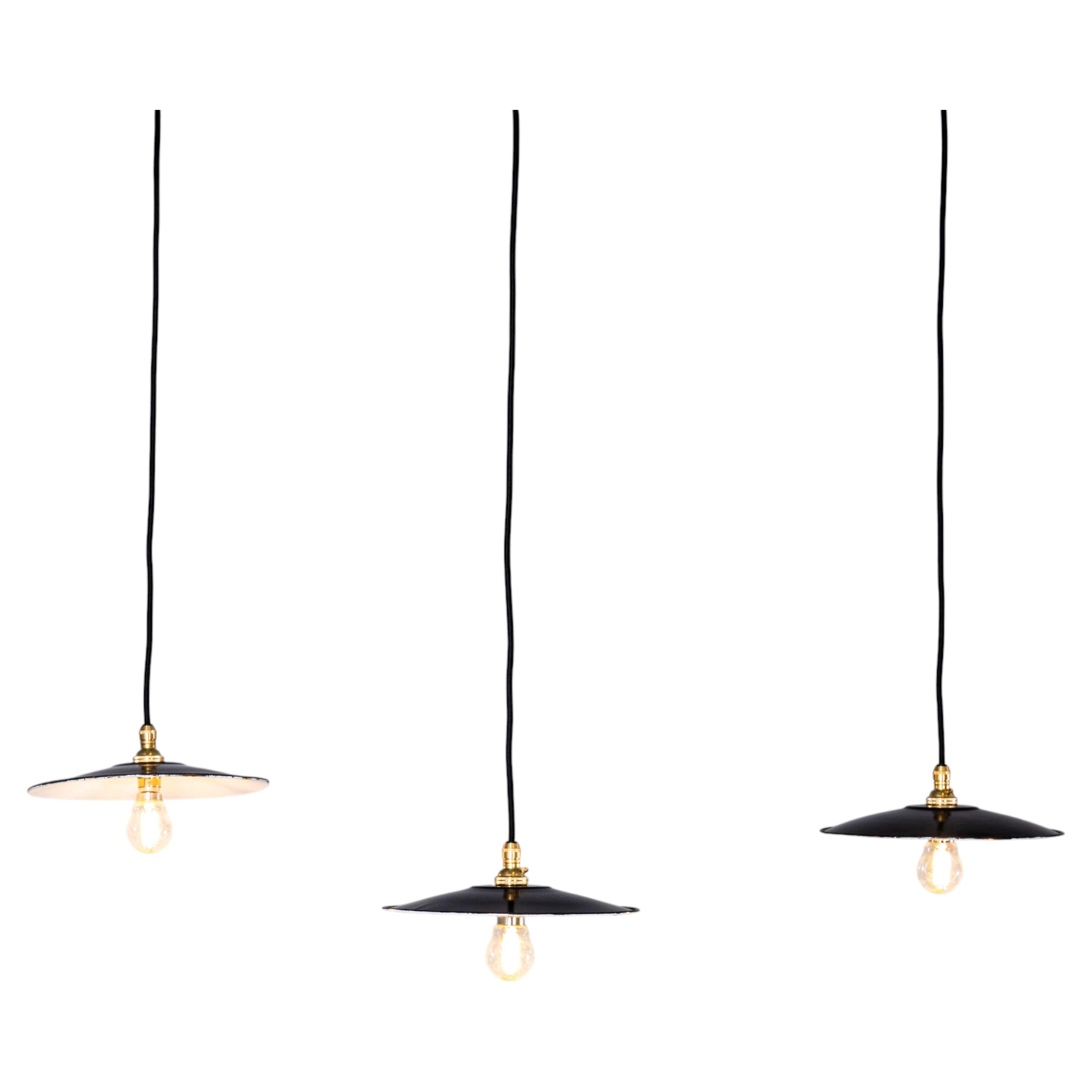 1930's French Black Café Enamel Coolie Lights - 9.5 Inch For Sale