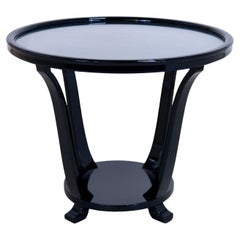 1930s French Black Piano Lacquer Art Deco Side Table with Removable Glass Tray 1930s French Black Piano Lacquer Art Deco Side Table with Removable Glass Tray