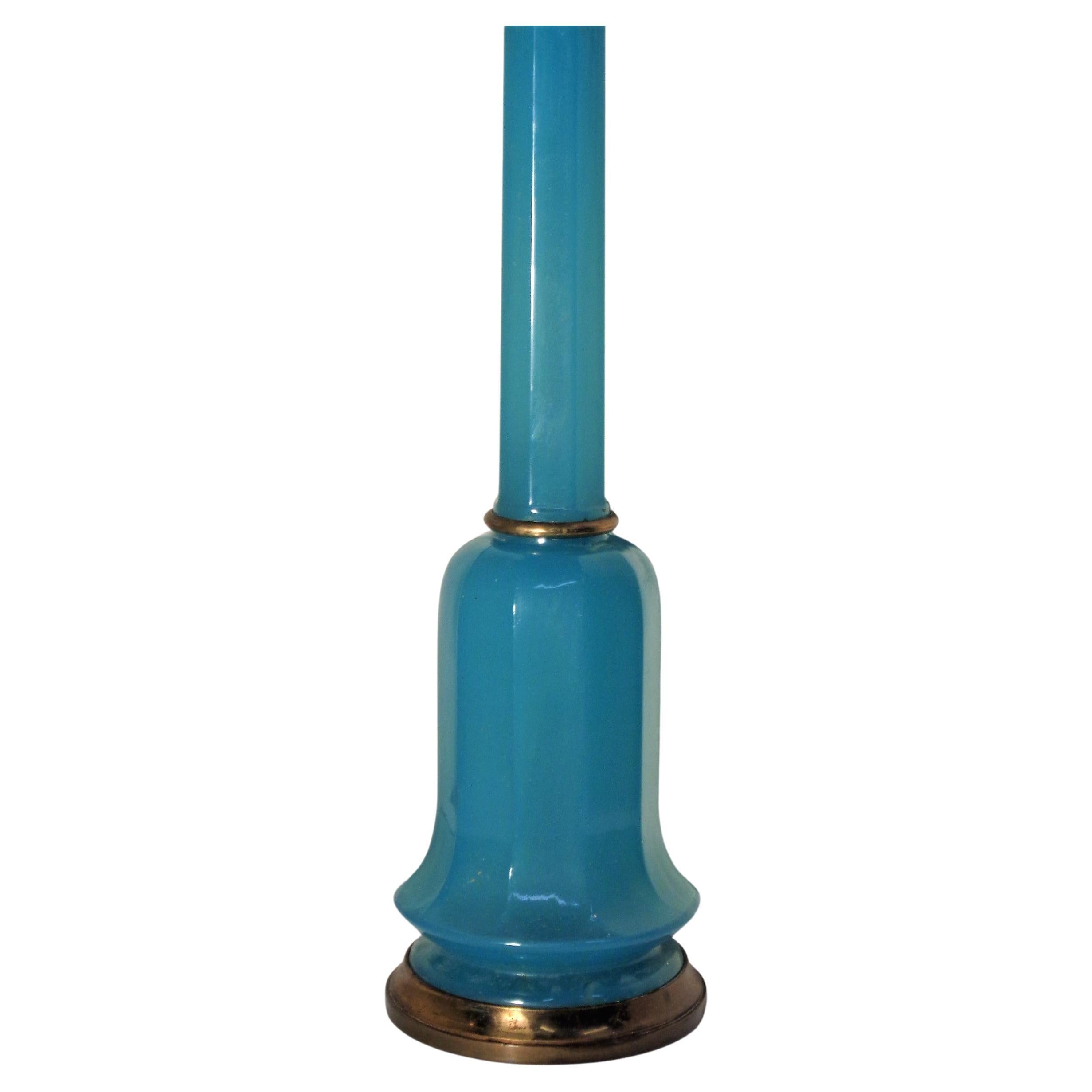 Empire  1930's French Blue Opaline Glass Table Lamp For Sale