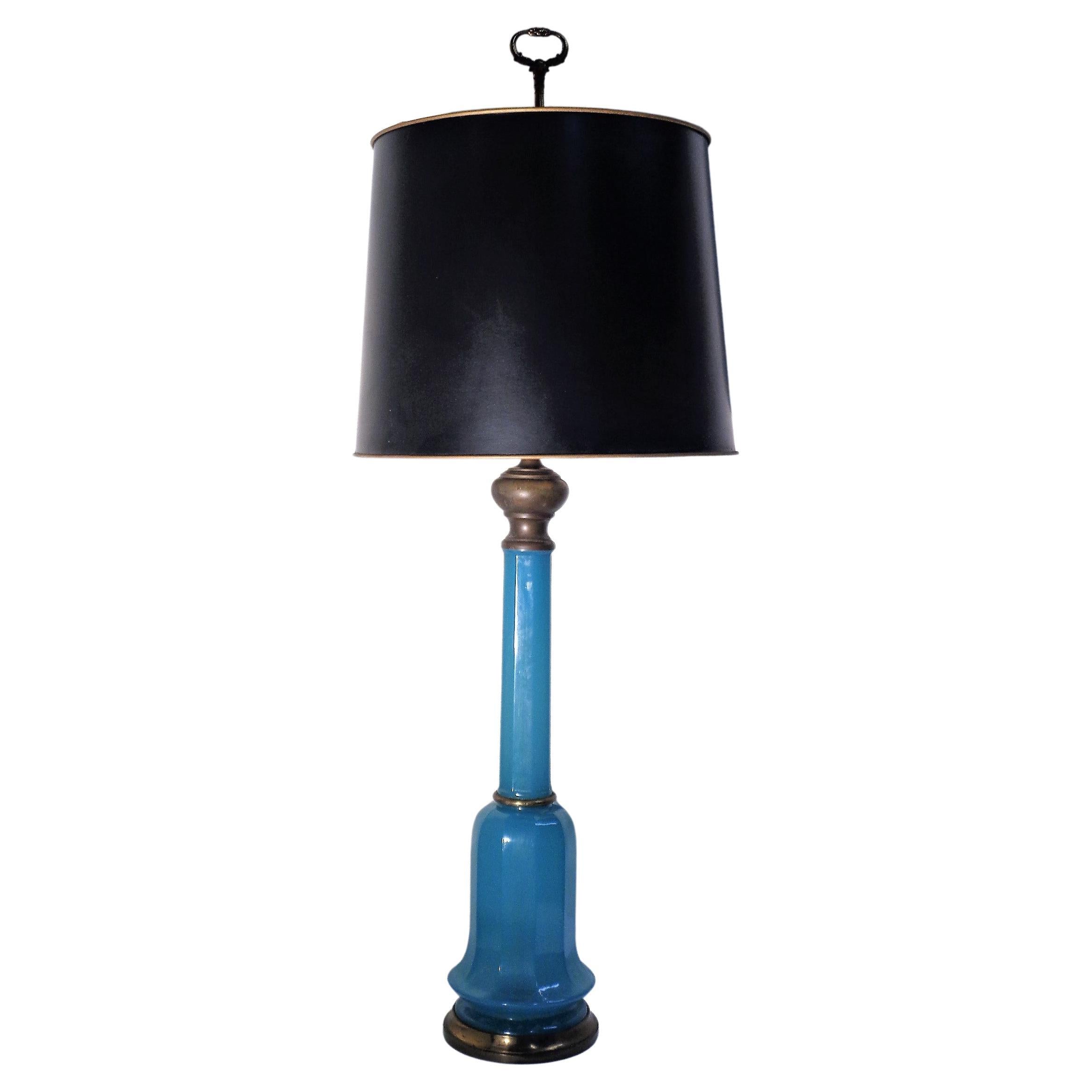 Mid-20th Century  1930's French Blue Opaline Glass Table Lamp For Sale