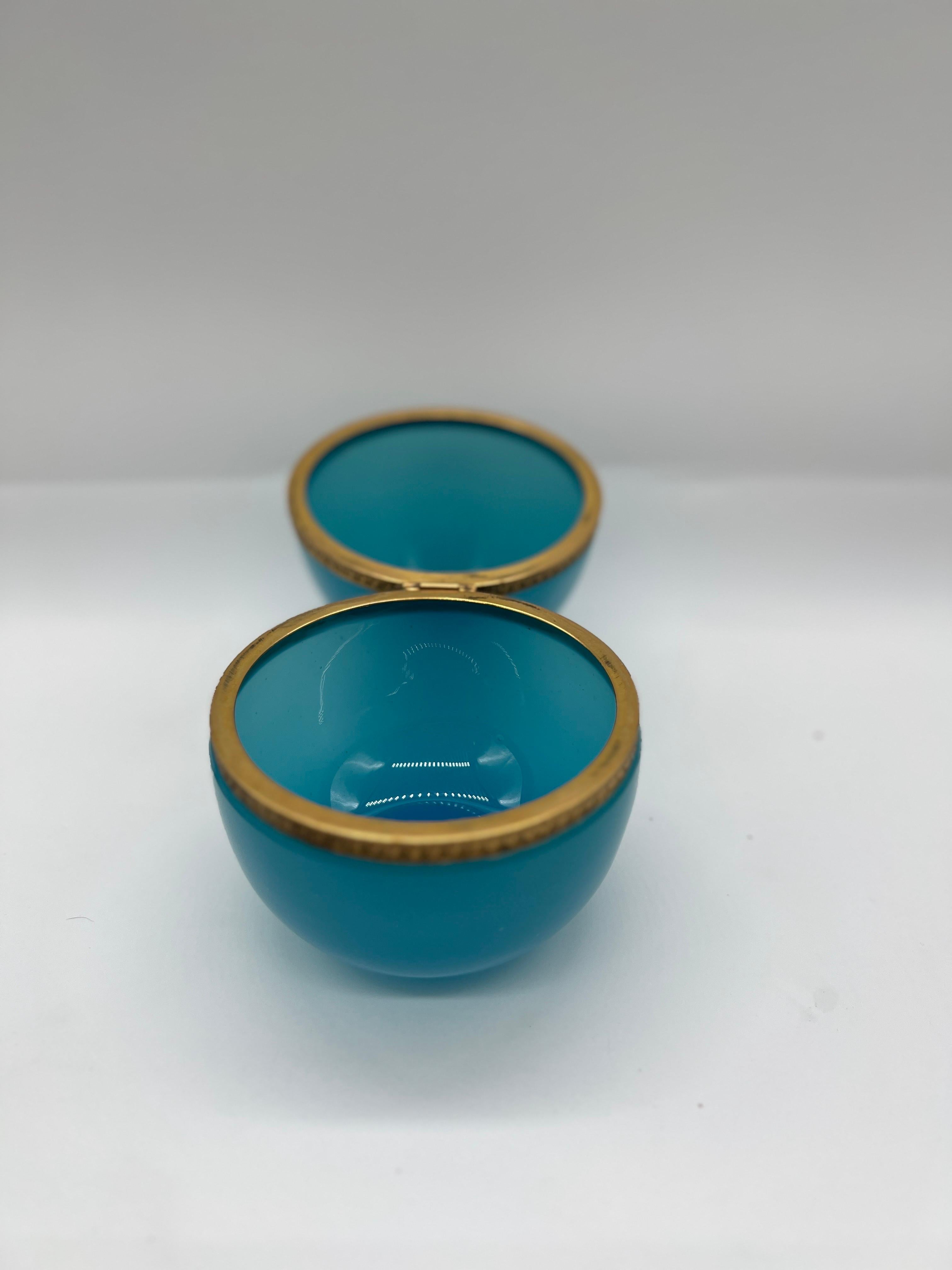 Art Nouveau 1930's French Blue Opaline & Ormolu Mounted Egg Shaped Trinket Box