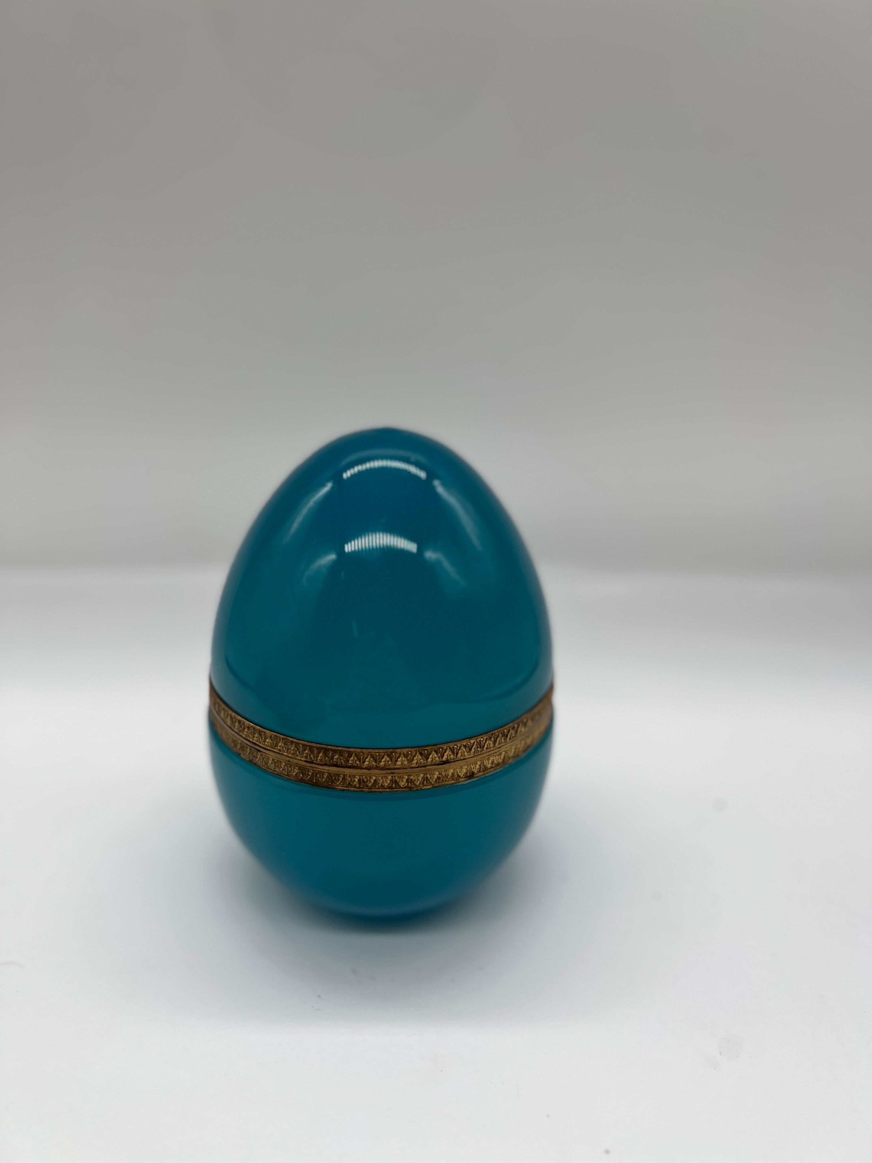 20th Century 1930's French Blue Opaline & Ormolu Mounted Egg Shaped Trinket Box