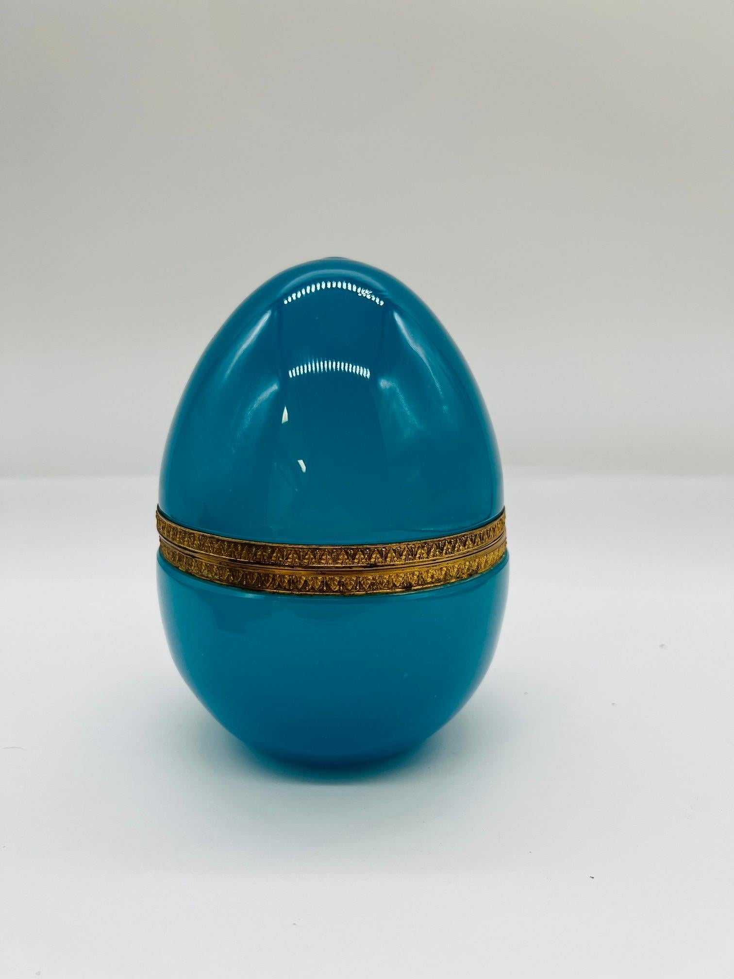 Brass 1930's French Blue Opaline & Ormolu Mounted Egg Shaped Trinket Box