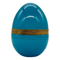 1930's French Blue Opaline & Ormolu Mounted Egg Shaped Trinket Box