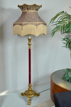 1930s French Boudoir Giltwood Fringe Tassel Standard Floor Lamp Light Baroque