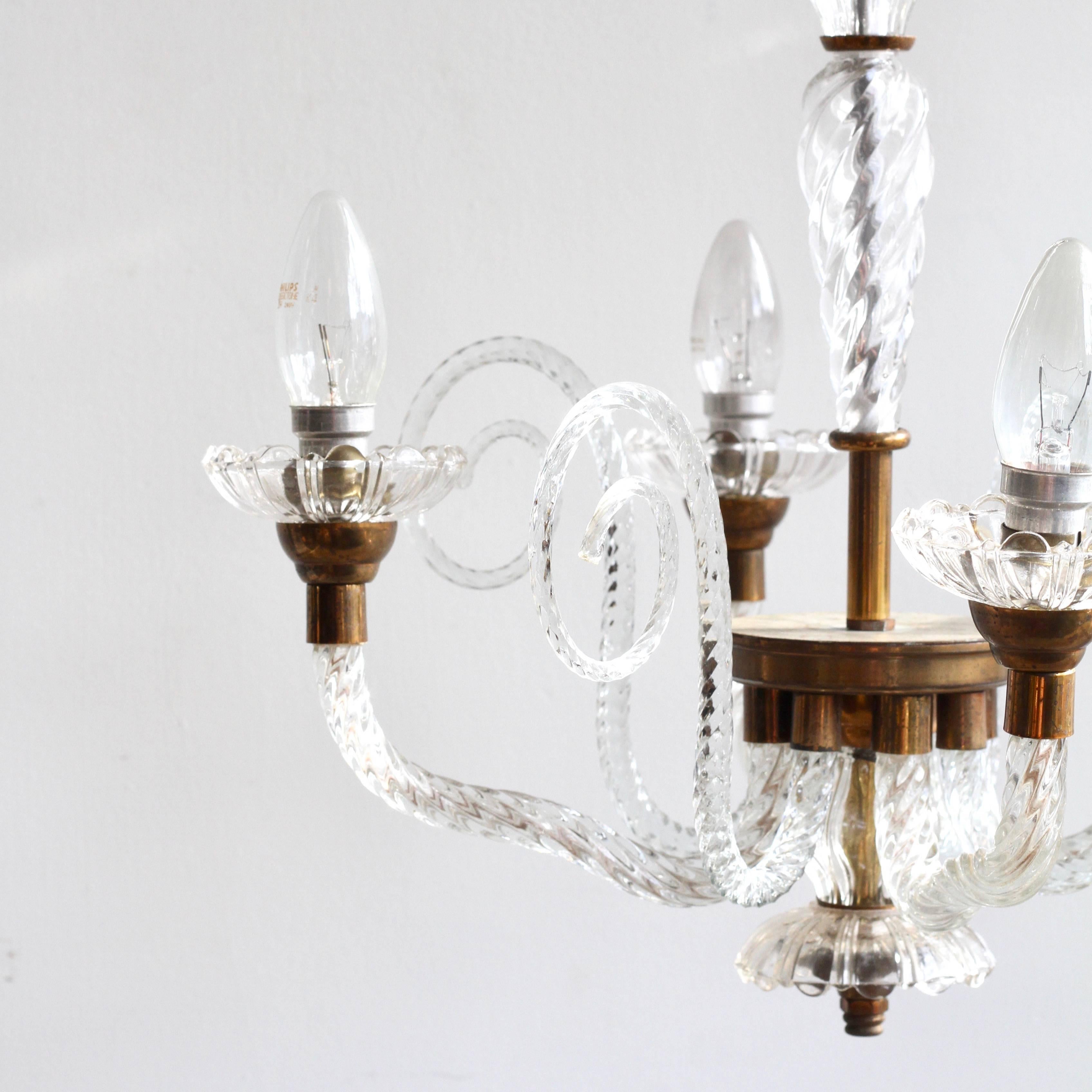 1930s French Brass and Glass Chandelier 3