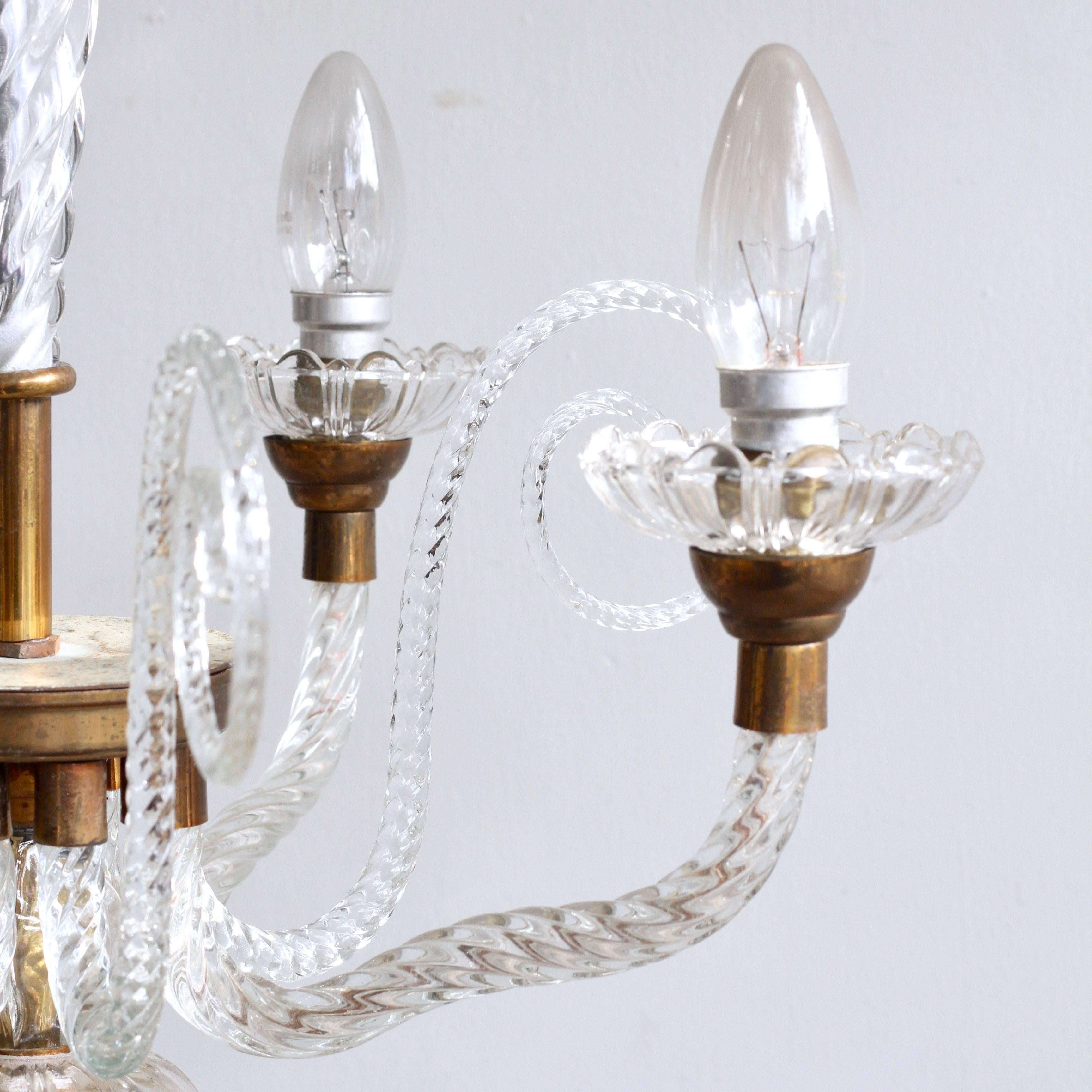 Mid-20th Century 1930s French Brass and Glass Chandelier