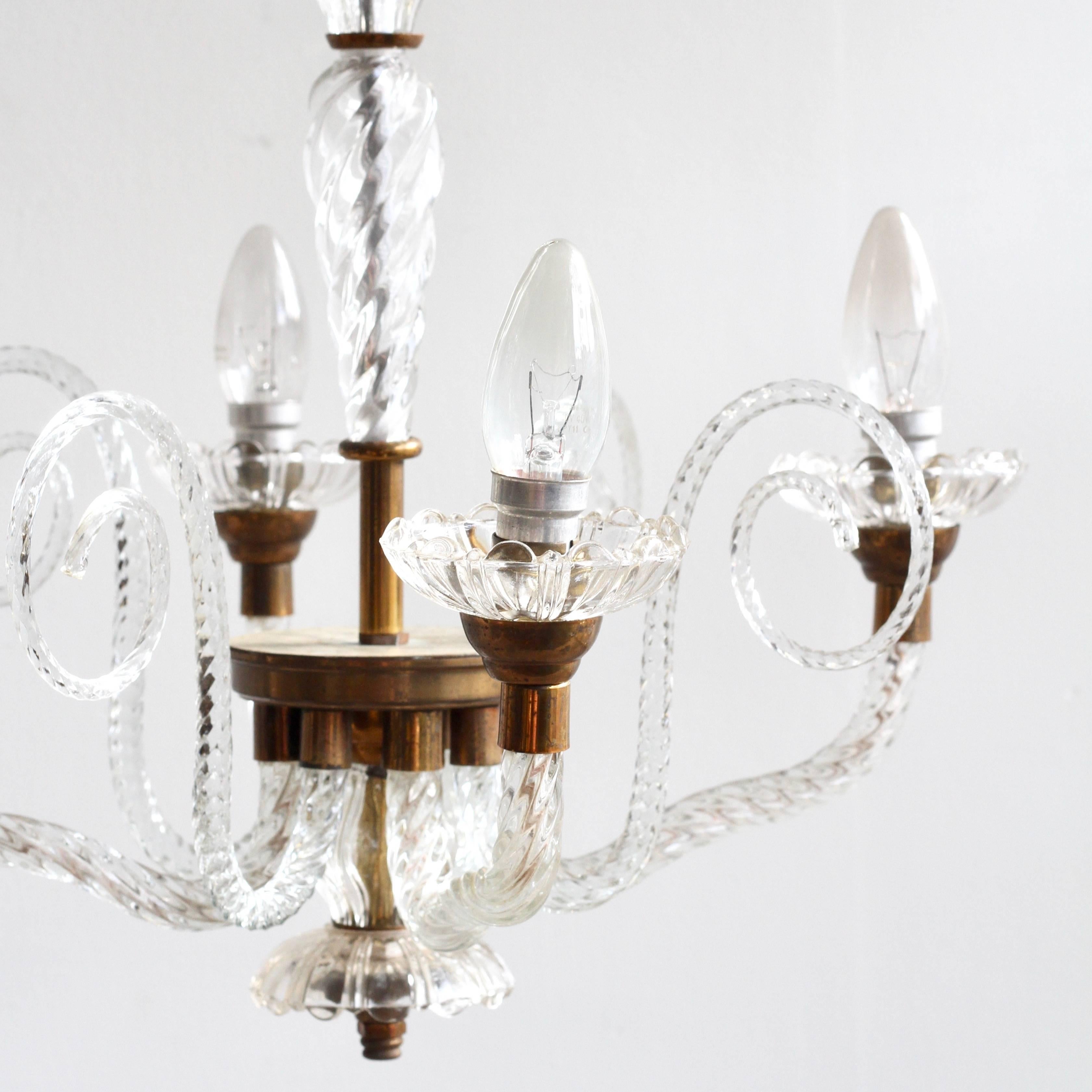 1930s French Brass and Glass Chandelier 1
