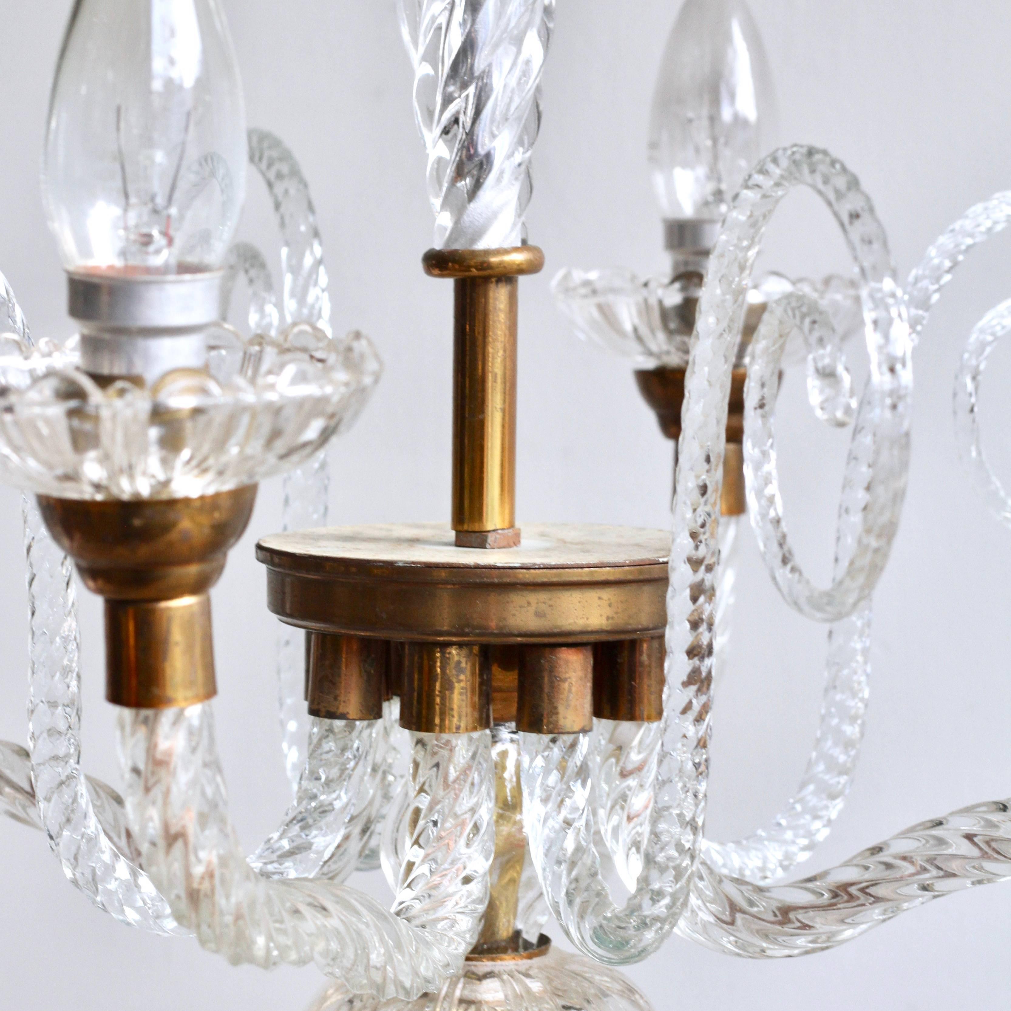1930s French Brass and Glass Chandelier 2