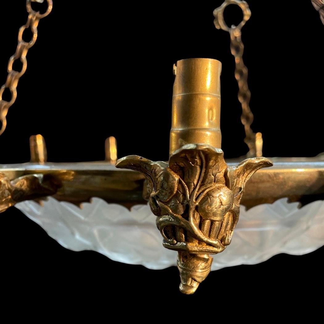 Mid-20th Century 1930's French Brass Bowl Pendant Light For Sale