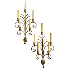 Sconcese francesi a candelabro degli anni '30 in ottone, COPPIA