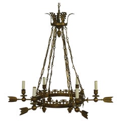 1930s French Brass Classical Arrow Chandelier