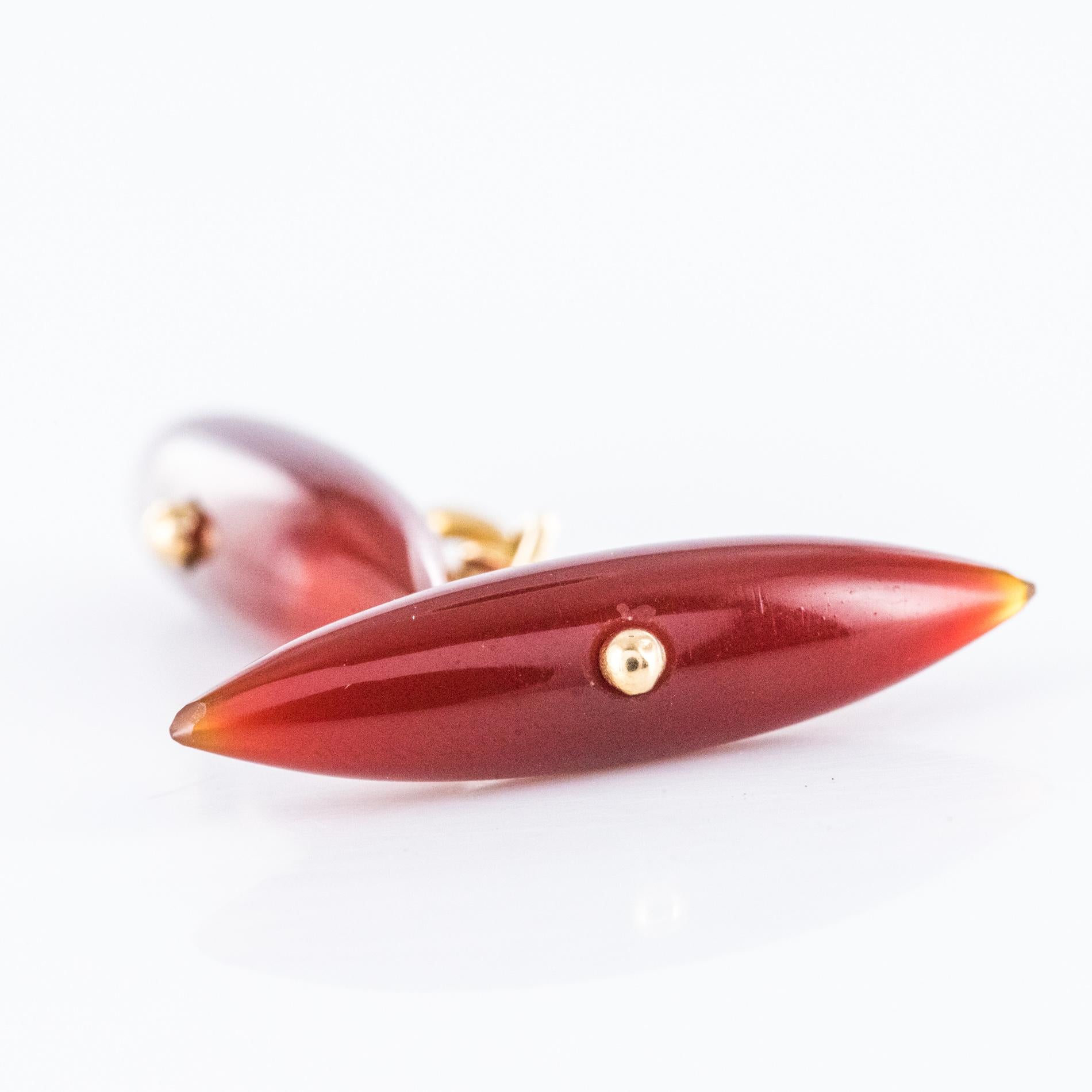 French Cut French 1930s Art Deco Carnelian 18 Karat Yellow Gold Cufflinks For Sale