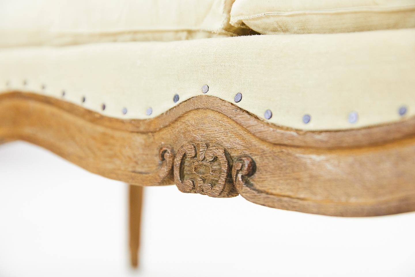 Calico 1930s French Carved Oak Sofa