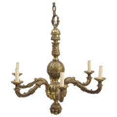 1930s French Cast Bronze Floral 6 Arm Chandelier Intricate Detail
