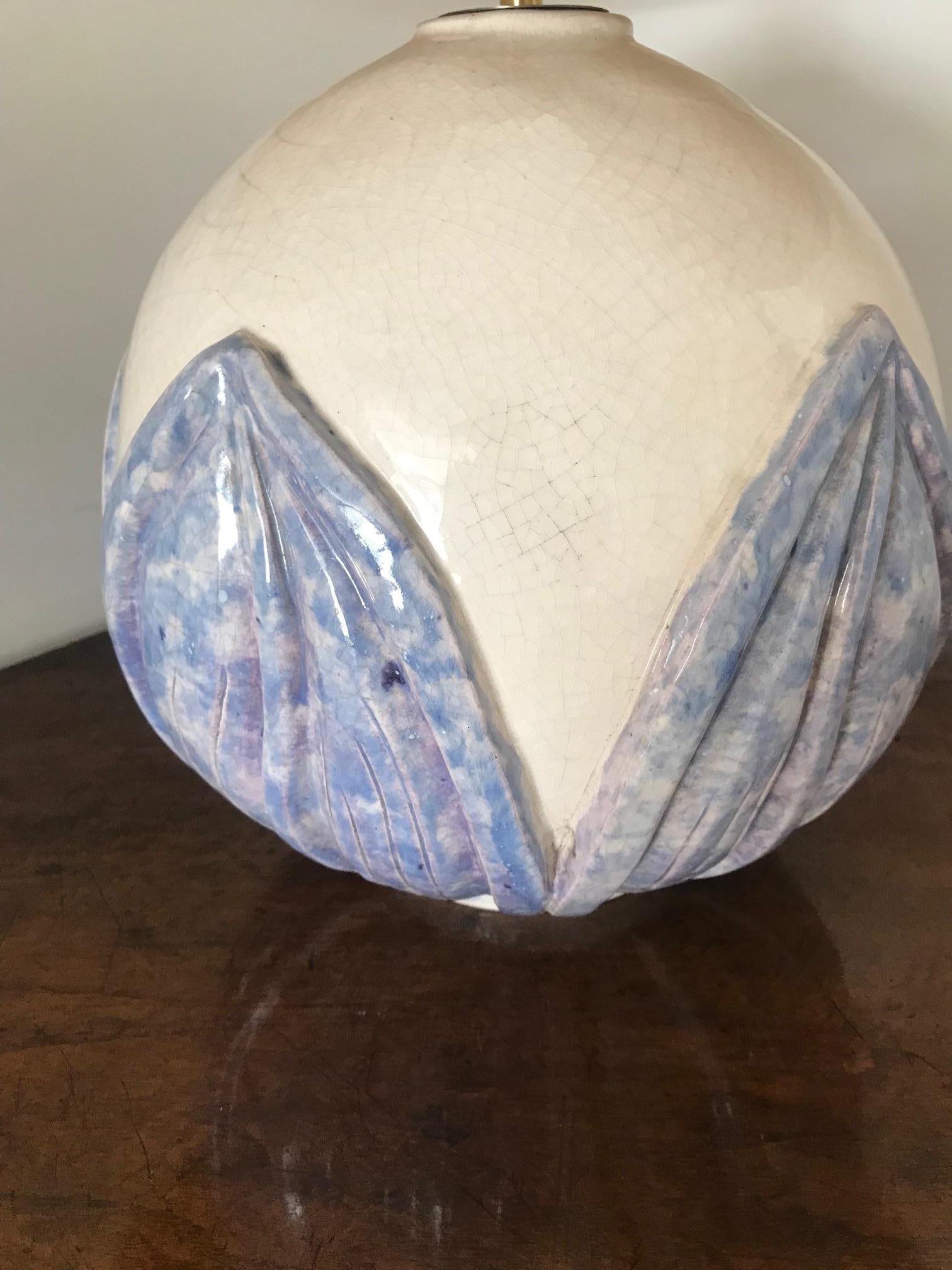 Glazed 1930s French Ceramic Globe Lamp For Sale