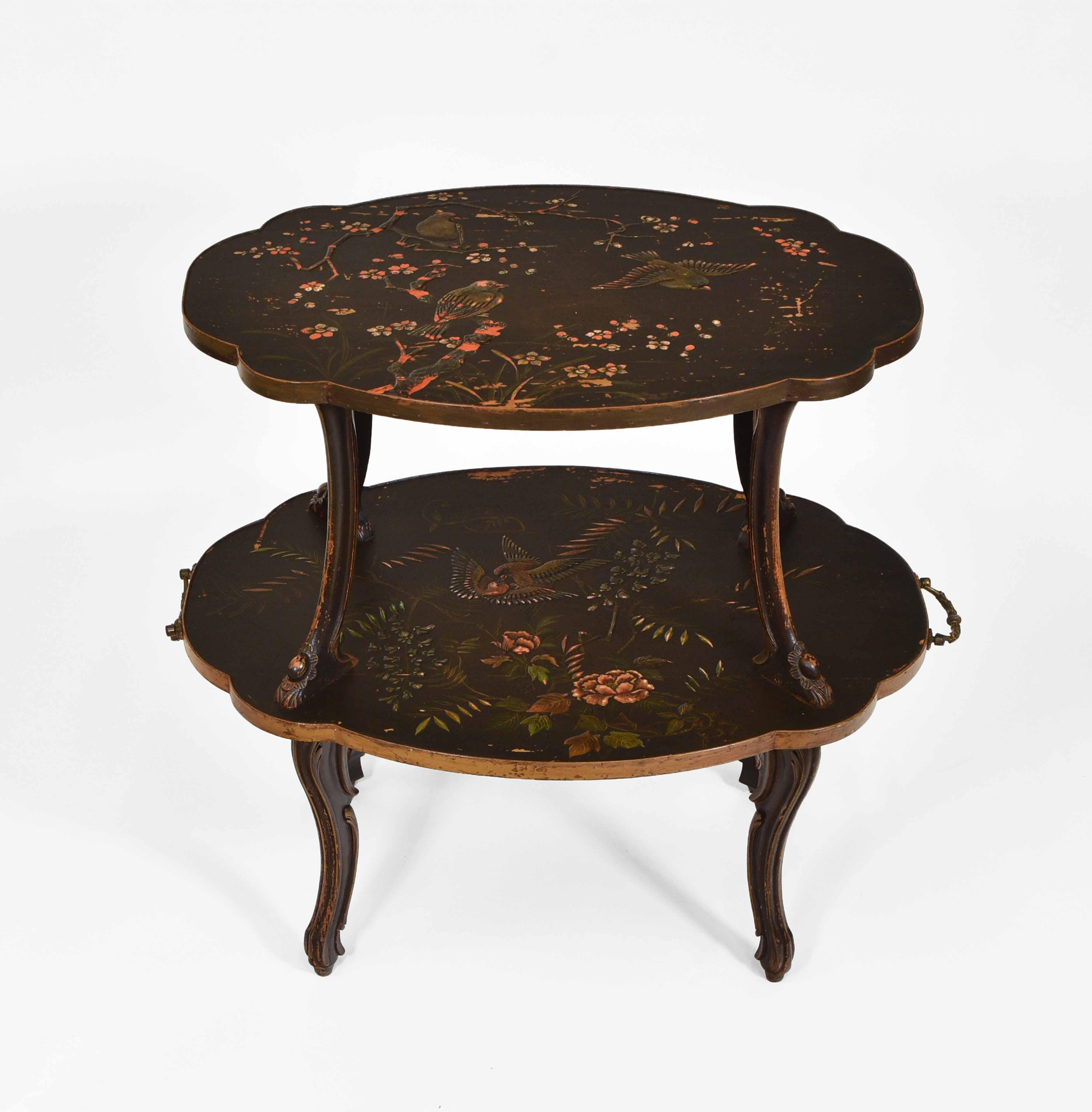 Japanned 1930’s French Chinoiserie Etagere Side Table For Sale