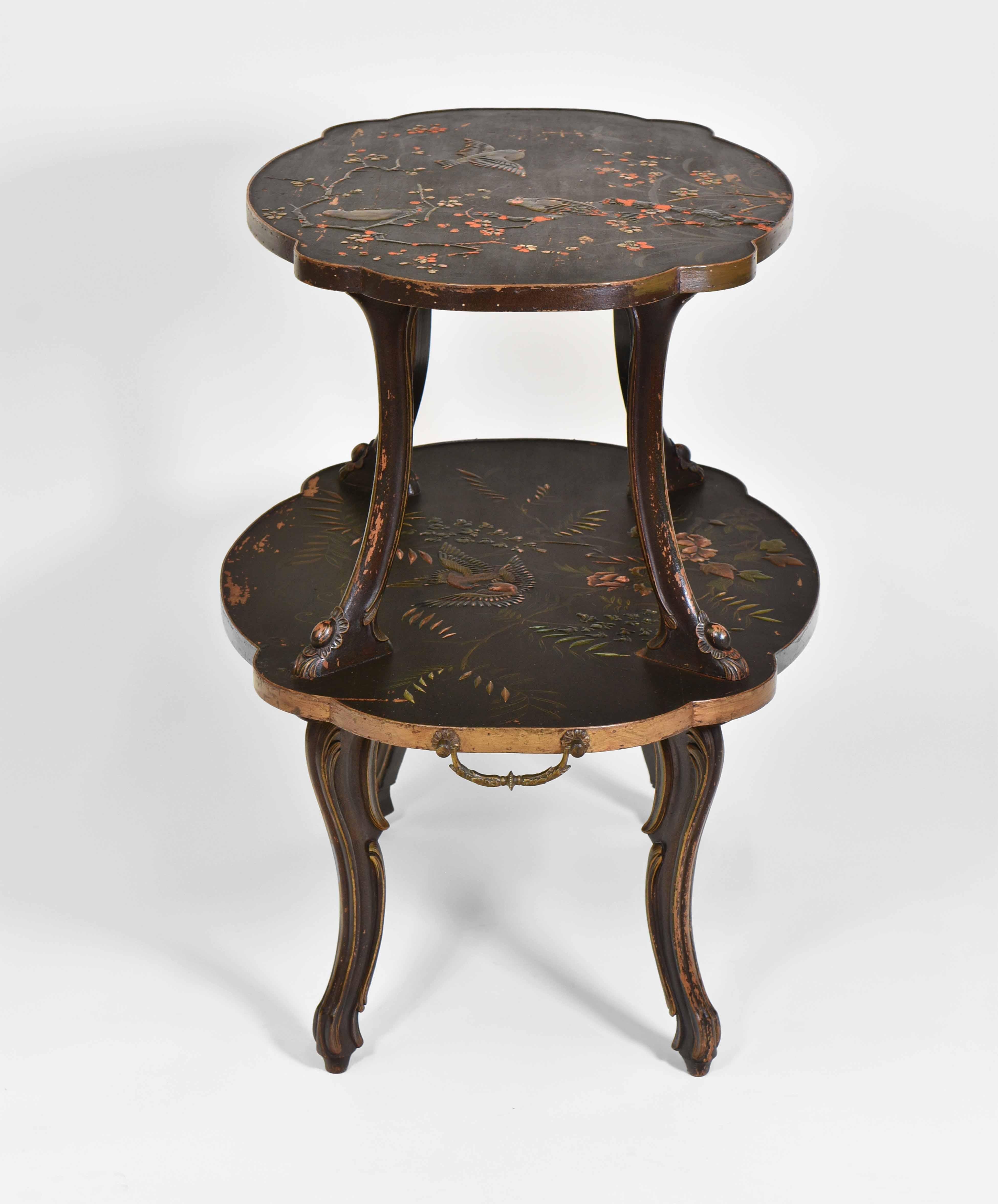 1930’s French Chinoiserie Etagere Side Table In Distressed Condition For Sale In Norwich, GB