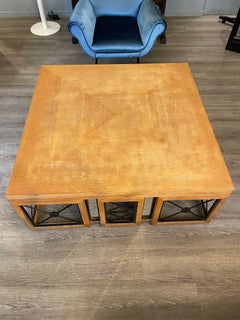 1930s French Coffee Table in Pickled Oak and Metal