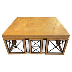 1930s French Coffee Table in Pickled Oak and Metal