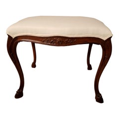 1930s French Country Walnut Bench with Hoof Feet
