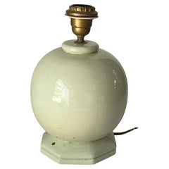 1930s, French, Crackle Glaze Art Deco Ceramic Lamp, Green Color, Rond Shape