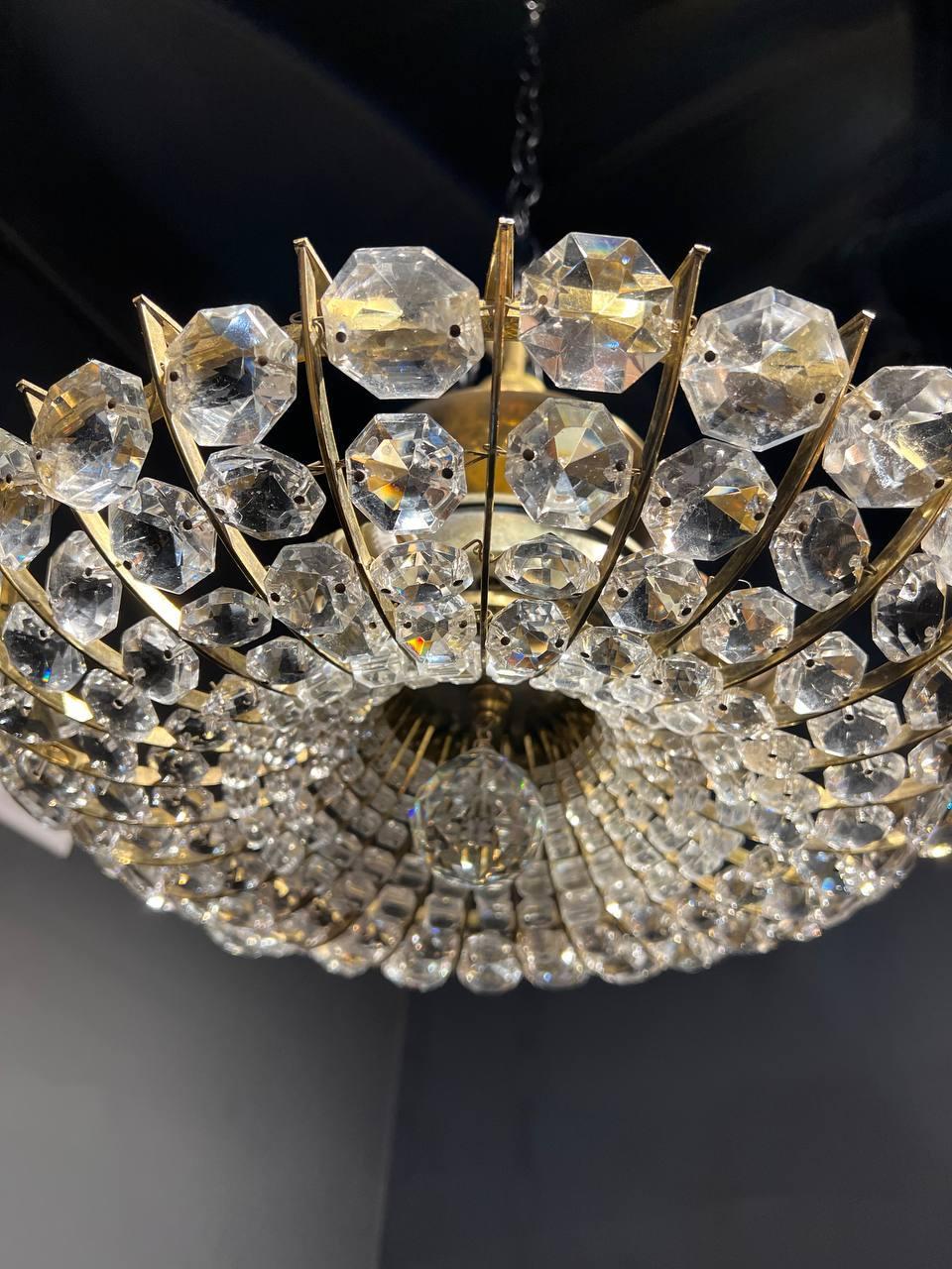 Luminaire en cristal français des années 1930 avec lumières intérieures 